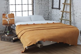 L'essentiel linge de maison Manta Pom Pom - Mostaza